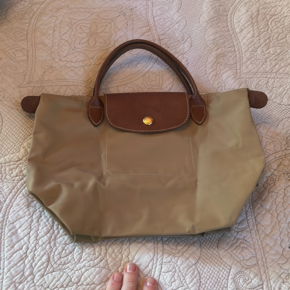 Longchamp small short handled tote/purse beige/desert yellow. Used condition